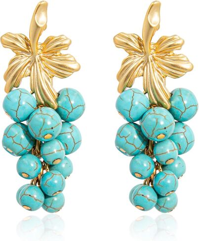 POSUR أقراط متدلية من العنب الفيروزي والمطرزة بالذهب عيار 14 قيراط للنساء أقراط متدلية من الذهب والفضة لهدايا الفتيات المراهقات in Kuwait