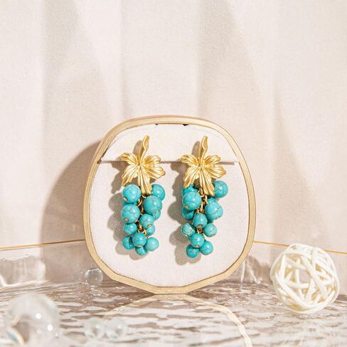 POSUR أقراط متدلية من العنب الفيروزي والمطرزة بالذهب عيار 14 قيراط للنساء أقراط متدلية من الذهب والفضة لهدايا الفتيات المراهقات in Kuwait