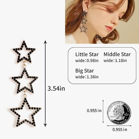 Tumhun Crystal Star Dangle Earrings Rhinestone Star Drop Earrings For Girls Birthday Valentine's Day Mother's Day Gift in Saudi Arabia