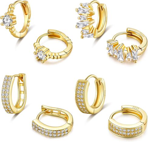 PRETOLE 925 Sterling Silver Hoop Earrings for Women Gold Huggie Hoop Earrings Hypoallergenic Lightweight 14K Gold Plated Mini Hoop Earrings with Cubic Zirconia Small Gold Cartilage Hoops for Girls in Kuwait