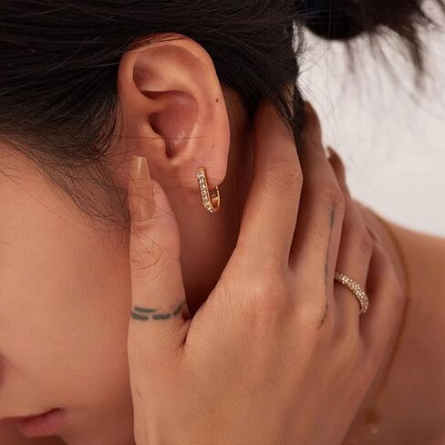PRETOLE 925 Sterling Silver Hoop Earrings for Women Gold Huggie Hoop Earrings Hypoallergenic Lightweight 14K Gold Plated Mini Hoop Earrings with Cubic Zirconia Small Gold Cartilage Hoops for Girls in Kuwait