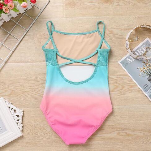 AFAVOM Gymnastics Leotards for Girls Shiny Gradient Color Toddler Ballet Dance Leotard Crisscross Camisole Leotard Unitards in Saudi Arabia