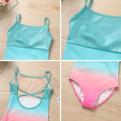 AFAVOM Gymnastics Leotards for Girls Shiny Gradient Color Toddler Ballet Dance Leotard Crisscross Camisole Leotard Unitards in Saudi Arabia