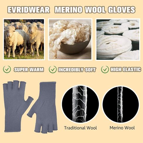 Evridwear Merino Wool Fingerless String Knit Liner Touchscreen Gloves 4 Colors in Saudi Arabia