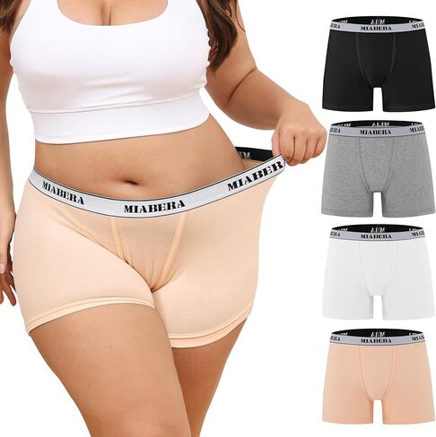 MiaBera المرأة الصبي السراويل سراويل داخلية لينة تمتد الملاكم ملخصات مكافحة الغضب حجم كبير بويشورت للنساء 4 حزمة in Kuwait