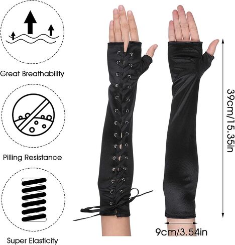 Women Lace Up Fingerless Gloves Long Elbow Lace Up Steampunk Gloves Costume Satin Arm Warmer for Halloween Dress Up in Saudi Arabia