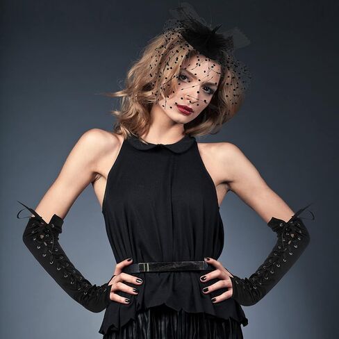 Women Lace Up Fingerless Gloves Long Elbow Lace Up Steampunk Gloves Costume Satin Arm Warmer for Halloween Dress Up in Saudi Arabia
