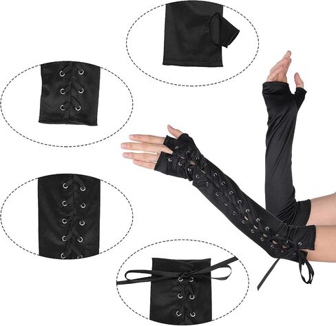 Women Lace Up Fingerless Gloves Long Elbow Lace Up Steampunk Gloves Costume Satin Arm Warmer for Halloween Dress Up in Saudi Arabia