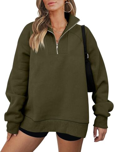 كنزات نسائية كبيرة الحجم بنصف سحاب من ONLYSHE قمصان بغطاء للرأس وسحاب ربع سنوي وأكمام طويلة وبلوفرات وملابس من الصوف in Kuwait