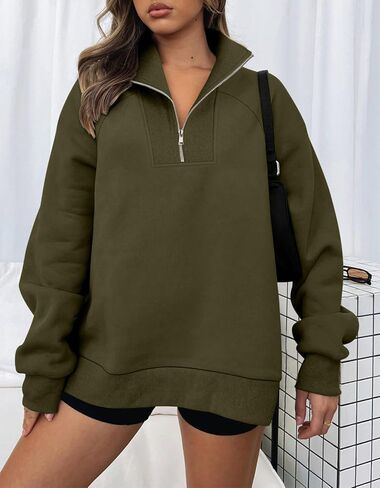 كنزات نسائية كبيرة الحجم بنصف سحاب من ONLYSHE قمصان بغطاء للرأس وسحاب ربع سنوي وأكمام طويلة وبلوفرات وملابس من الصوف in Kuwait