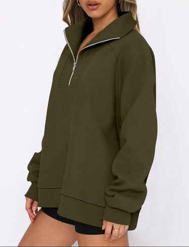 كنزات نسائية كبيرة الحجم بنصف سحاب من ONLYSHE قمصان بغطاء للرأس وسحاب ربع سنوي وأكمام طويلة وبلوفرات وملابس من الصوف in Kuwait