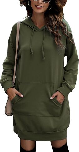 Quenteen Women Halloween Christmas Hoodies Dress Casual Long Sleeve Oversized Sweatshirts Dress with Pocket in Saudi Arabia