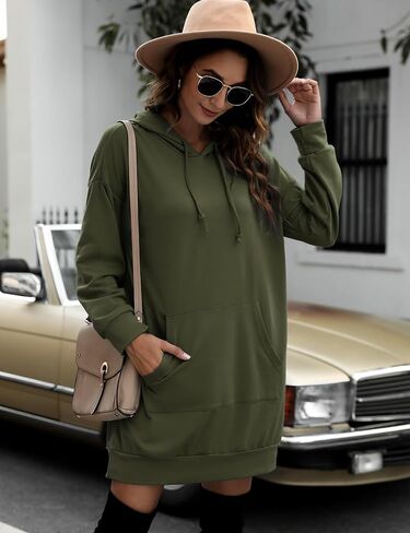 Quenteen Women Halloween Christmas Hoodies Dress Casual Long Sleeve Oversized Sweatshirts Dress with Pocket in Saudi Arabia