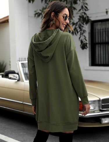 Quenteen Women Halloween Christmas Hoodies Dress Casual Long Sleeve Oversized Sweatshirts Dress with Pocket in Saudi Arabia