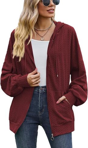 سترة نسائية IN Chenthy موضة خريف 2023 بغطاء للرأس وسحاب فضفاض وبلوزات علوية مع جيوب in Kuwait