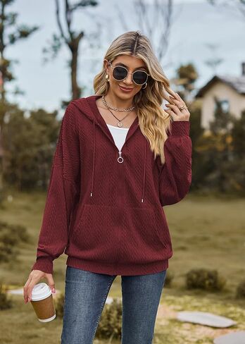 سترة نسائية IN Chenthy موضة خريف 2023 بغطاء للرأس وسحاب فضفاض وبلوزات علوية مع جيوب in Kuwait