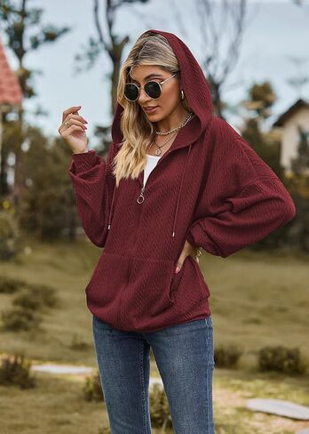 سترة نسائية IN Chenthy موضة خريف 2023 بغطاء للرأس وسحاب فضفاض وبلوزات علوية مع جيوب in Kuwait