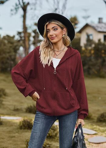 سترة نسائية IN Chenthy موضة خريف 2023 بغطاء للرأس وسحاب فضفاض وبلوزات علوية مع جيوب in Kuwait