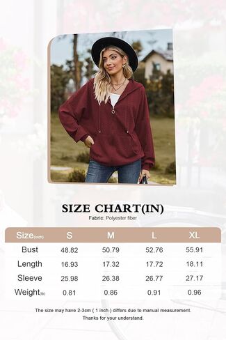 سترة نسائية IN Chenthy موضة خريف 2023 بغطاء للرأس وسحاب فضفاض وبلوزات علوية مع جيوب in Kuwait