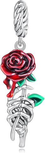 BABAMIA Rose Charm Heart Charms for Bracelets 925 Sterling Silver Bead Charm Fits Bracelets and Necklaces Paved with Cubic Zirconia Animal Skull Charm Dainty Halloween Charms Jewelry for Women Girls in Kuwait