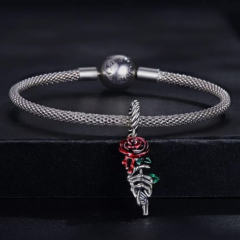 BABAMIA Rose Charm Heart Charms for Bracelets 925 Sterling Silver Bead Charm Fits Bracelets and Necklaces Paved with Cubic Zirconia Animal Skull Charm Dainty Halloween Charms Jewelry for Women Girls in Kuwait
