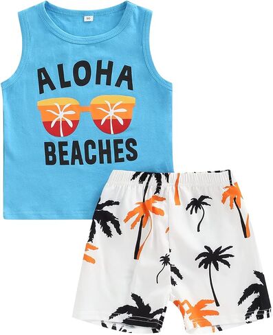 Toddler Boys Shorts Set Seaside Printed T-Shirt+Shorts 2Pcs Little Boy Outfits Summer Clothes Suit in Kuwait