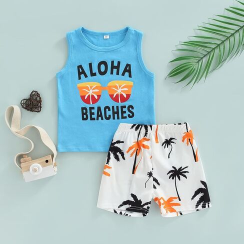 Toddler Boys Shorts Set Seaside Printed T-Shirt+Shorts 2Pcs Little Boy Outfits Summer Clothes Suit in Kuwait