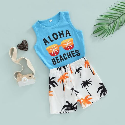 Toddler Boys Shorts Set Seaside Printed T-Shirt+Shorts 2Pcs Little Boy Outfits Summer Clothes Suit in Kuwait