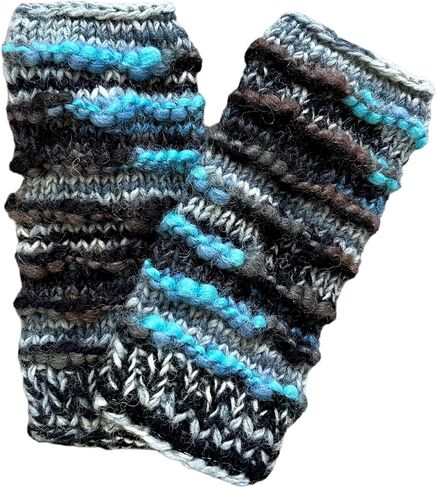 Ella Sussman Hand Knit Winter Fingerless Striped Texting Gloves Warm Wool Fleece Lined in Kuwait