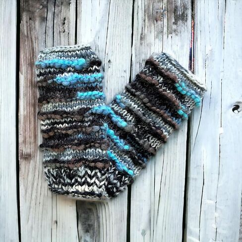 Ella Sussman Hand Knit Winter Fingerless Striped Texting Gloves Warm Wool Fleece Lined in Kuwait