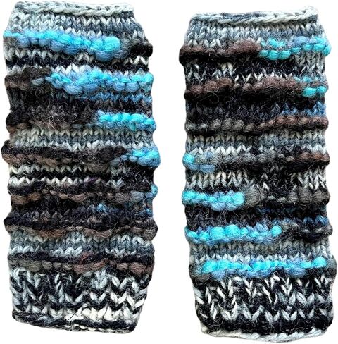 Ella Sussman Hand Knit Winter Fingerless Striped Texting Gloves Warm Wool Fleece Lined in Kuwait