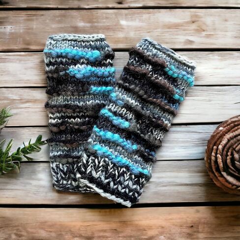 Ella Sussman Hand Knit Winter Fingerless Striped Texting Gloves Warm Wool Fleece Lined in Kuwait