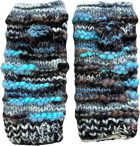 Ella Sussman Hand Knit Winter Fingerless Striped Texting Gloves Warm Wool Fleece Lined in Kuwait