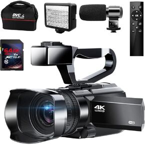 Camcorder Video Camera 4K 64MP 60FPS 18X Digital Zoom Video Camera Vlogging Camera for YouTube Video Camera for Filming with WIFI, Webcam, Microphone, Stabilizer, 64G SD Card, Remote Control in Kuwait