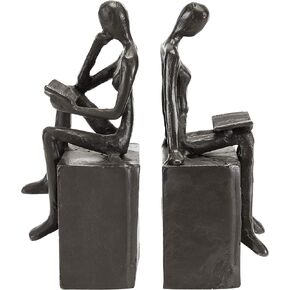 Danya B. Metal Art Shelf Decor - Decorative Cast Iron Bookend Set - Man and Woman Reading on a Block in Saudi Arabia