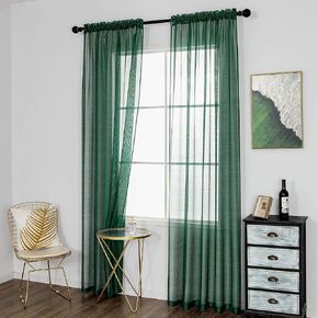 DUALIFE Emerald Green Sheer Curtains 84 inch Length Hunter Green Solid Voile Window Curtain Panels Drapes Rod Pocket Top for Living Room Bedroom Transparent Window Treatments 2 Panels in Kuwait