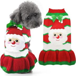 XGDMEIL Dog Christmas Sweater for Small Medium Dogs Cats Santa Claus Xmas Dog Striped Knitwear with Leash Hole Turtleneck Dog Knitted Pullover Winter Warm Pet Puppy Clothes Outfits (S)