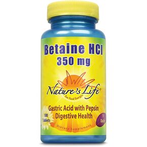 Nature's Life Betaine HCL Supplement 350 mg | Includes 150mg of Pepsin | Healthy Digestive Function Support | 100 Tablets | Pack of 2 in Kuwait