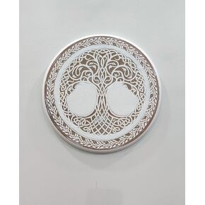 VANIYA CRAFTS® شكل دائري منقوش شجرة الحياة جدار الفن ديكور المنزل لوحة الحائط الجرف لغرفة المعيشة غرفة الرسم غرفة النوم والديكور المزرعة (أبيض عتيق)