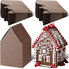 Cholemy 50 Pcs Christmas Gingerbread Houses Kit House Shaped Boxes Cardboard Christmas Crafts DIY Build Gingerbread House Supplies Holiday Fun Party Game Decorating(Brown) in Saudi Arabia