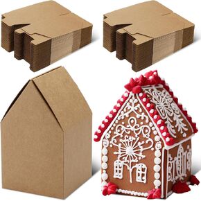 Cholemy 50 Pcs Christmas Gingerbread Houses Kit House Shaped Boxes Cardboard Christmas Crafts DIY Build Gingerbread House Supplies Holiday Fun Party Game Decorating(Brown) in Kuwait
