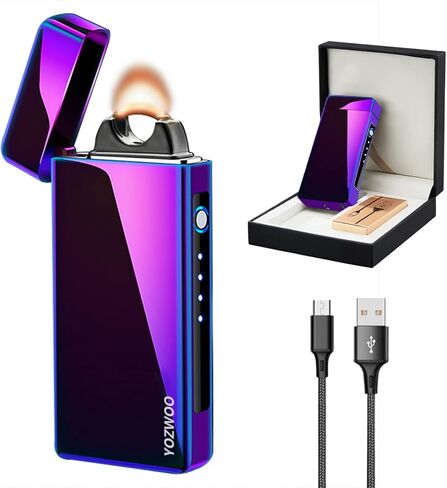 ولاعة كهربائية من YOZWOO قابلة لإعادة الشحن USB C ولاعة بلازما ولاعة لهب كهربائية كبيرة مقاومة للرياح مع مؤشر بطارية LED للشموع والبخور والألعاب النارية (أسود ثلجي) in Kuwait