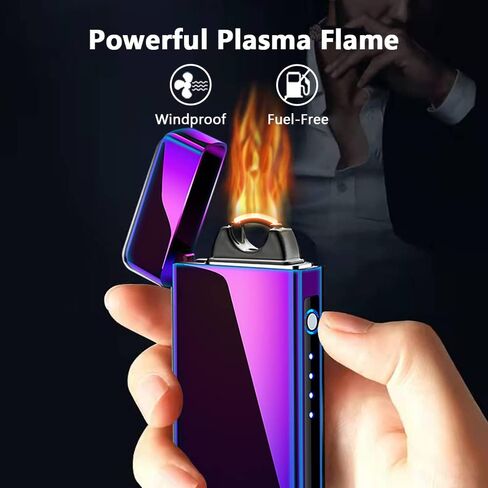 ولاعة كهربائية من YOZWOO قابلة لإعادة الشحن USB C ولاعة بلازما ولاعة لهب كهربائية كبيرة مقاومة للرياح مع مؤشر بطارية LED للشموع والبخور والألعاب النارية (أسود ثلجي) in Kuwait