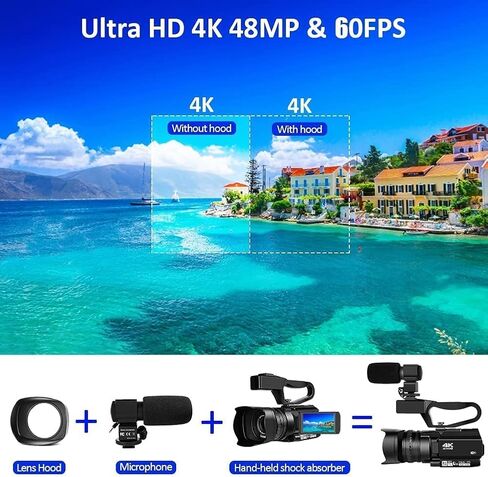 Camcorder Video Camera 4K 64MP 60FPS 18X Digital Zoom Video Camera Vlogging Camera for YouTube Video Camera for Filming with WIFI, Webcam, Microphone, Stabilizer, 64G SD Card, Remote Control in Kuwait