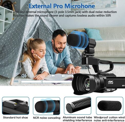 Camcorder Video Camera 4K 64MP 60FPS 18X Digital Zoom Video Camera Vlogging Camera for YouTube Video Camera for Filming with WIFI, Webcam, Microphone, Stabilizer, 64G SD Card, Remote Control in Kuwait