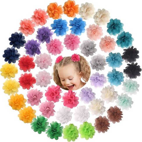 كيرل 50 قطعة من مشابك الشعر على شكل زهرة الشيفون مقاس 2 انش، مشابك شعر مبطنة بالكامل، مشابك شعر للبنات الرضع والاطفال الصغار في ازواج، 50 قطعة in Kuwait