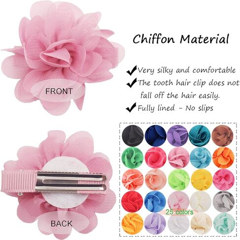 كيرل 50 قطعة من مشابك الشعر على شكل زهرة الشيفون مقاس 2 انش، مشابك شعر مبطنة بالكامل، مشابك شعر للبنات الرضع والاطفال الصغار في ازواج، 50 قطعة in Kuwait