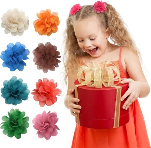 كيرل 50 قطعة من مشابك الشعر على شكل زهرة الشيفون مقاس 2 انش، مشابك شعر مبطنة بالكامل، مشابك شعر للبنات الرضع والاطفال الصغار في ازواج، 50 قطعة in Kuwait