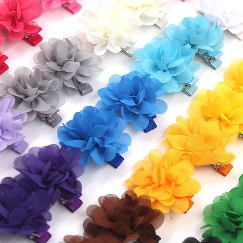 كيرل 50 قطعة من مشابك الشعر على شكل زهرة الشيفون مقاس 2 انش، مشابك شعر مبطنة بالكامل، مشابك شعر للبنات الرضع والاطفال الصغار في ازواج، 50 قطعة in Kuwait