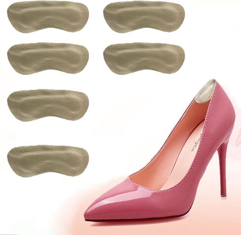 Heel grips heel cushion inserts heel pads leather for shoes half size big 3pairs 0.14inch thick Improved Shoe Fit and Comfort,Prevent Blisters (Beige) in Kuwait